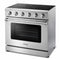 Thor Kitchen 5-Piece Appliance Package - 36" Electric Range, French Door Refrigerator, Wall Mount Hood, Dishwasher, and Microwave Drawer in Stainless Steel Appliance Package Thor Kitchen 