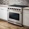 Thor Kitchen 5-Piece Appliance Package - 36" Gas Range, French Door Refrigerator, Wall Mount Hood, Dishwasher, and Microwave Drawer in Stainless Steel Appliance Package Thor Kitchen 
