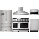Thor Kitchen 5-Piece Appliance Package - 48" Gas Range, French Door Refrigerator, Pro Wall Mount Hood, Dishwasher, and Microwave Drawer in Stainless Steel Appliance Package Thor Kitchen 