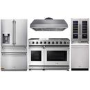 Thor Kitchen 5-Piece Appliance Package - 48-Inch Gas Range, Refrigerator with Water Dispenser, Dishwasher, & Wine Cooler in Stainless Steel Appliance Package Thor Kitchen Natural Gas 16.54" Height 