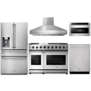Thor Kitchen 5-Piece Appliance Package - 48-Inch Gas Range, Refrigerator with Water Dispenser, Pro Wall Mount Hood, Dishwasher, & Microwave Drawer in Stainless Steel Appliance Package Thor Kitchen 