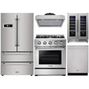 Thor Kitchen 5-Piece Pro Appliance Package - 30" Gas Range, French Door Refrigerator, Under Cabinet Hood, Dishwasher, and Wine Cooler in Stainless Steel Appliance Package Thor Kitchen 