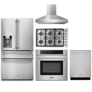 Thor Kitchen 5-Piece Pro Appliance Package - 36" Cooktop, Wall Oven, Wall Mount Hood, Dishwasher & Refrigerator with Water Dispenser in Stainless Steel Appliance Package Thor Kitchen Pro Style 