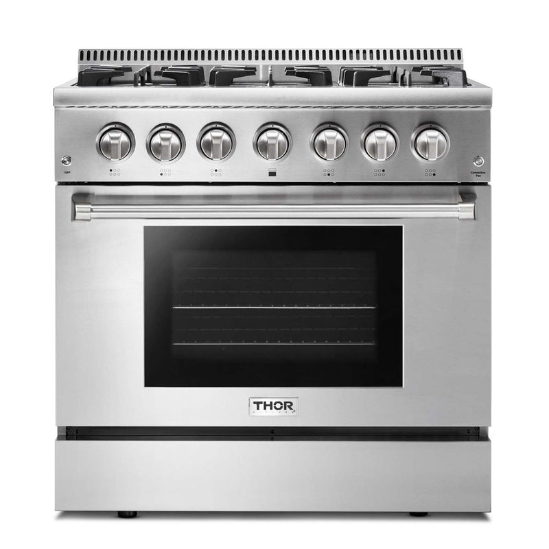 Thor Kitchen 5-Piece Pro Appliance Package - 36" Dual Fuel Range, French Door Refrigerator, Under Cabinet Hood, Dishwasher, and Wine Cooler in Stainless Steel Appliance Package Thor Kitchen 