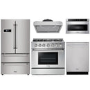 Thor Kitchen 5-Piece Pro Appliance Package - 36" Gas Range, French Door Refrigerator, Under Cabinet Hood, Dishwasher, and Microwave Drawer in Stainless Steel Appliance Package Thor Kitchen 