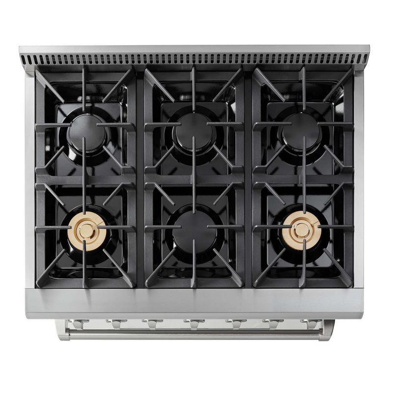 Thor Kitchen 5-Piece Pro Appliance Package - 36" Gas Range, French Door Refrigerator, Wall Mount Hood, Dishwasher, and Microwave Drawer in Stainless Steel Appliance Package Thor Kitchen 