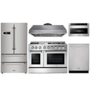 Thor Kitchen 5-Piece Pro Appliance Package - 48" Dual Fuel Range, French Door Refrigerator, Dishwasher, Under Cabinet Hood, and Microwave Drawer in Stainless Steel Appliance Package Thor Kitchen Natural Gas 16.54" Height 