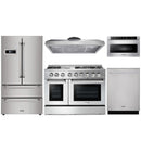 Thor Kitchen 5-Piece Pro Appliance Package - 48" Dual Fuel Range, French Door Refrigerator, Dishwasher, Under Cabinet Hood, and Microwave Drawer in Stainless Steel Appliance Package Thor Kitchen Natural Gas 11" Height 