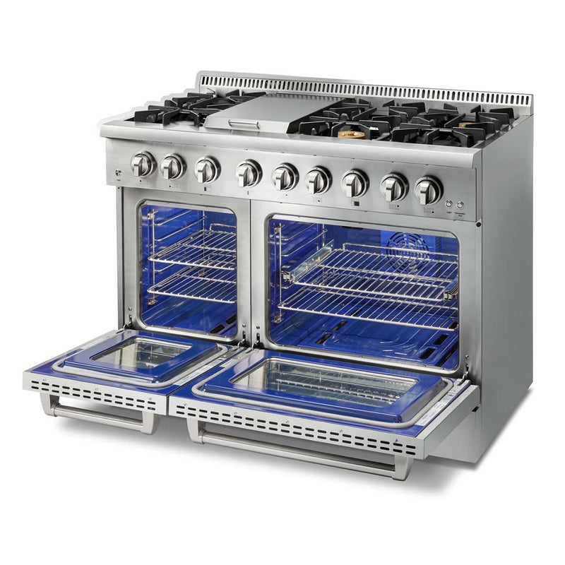 Thor Kitchen 5-Piece Pro Appliance Package - 48" Dual Fuel Range, French Door Refrigerator, Dishwasher, Under Cabinet Hood, and Microwave Drawer in Stainless Steel Appliance Package Thor Kitchen 
