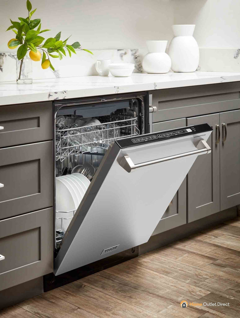 Thor Kitchen 5-Piece Pro Appliance Package - 48" Gas Range, French Door Refrigerator, Dishwasher, and Wine Cooler in Stainless Steel Appliance Package Thor Kitchen 