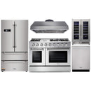 Thor Kitchen 5-Piece Pro Appliance Package - 48" Gas Range, French Door Refrigerator, Dishwasher, and Wine Cooler in Stainless Steel Appliance Package Thor Kitchen Natural Gas 16.54" Height 