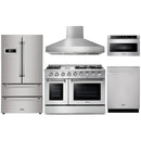 Thor Kitchen 5-Piece Pro Appliance Package - 48" Gas Range, French Door Refrigerator, Dishwasher, Pro Wall Mount Hood, and Microwave Drawer in Stainless Steel Appliance Package Thor Kitchen 