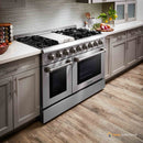 Thor Kitchen 5-Piece Pro Appliance Package - 48" Gas Range, French Door Refrigerator, Dishwasher, Pro Wall Mount Hood, and Microwave Drawer in Stainless Steel Appliance Package Thor Kitchen 
