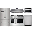 Thor Kitchen 5-Piece Pro Appliance Package - 48" Gas Range, French Door Refrigerator, Dishwasher, Under Cabinet Hood, and Microwave Drawer in Stainless Steel Appliance Package Thor Kitchen Natural Gas 16.54" Height 