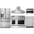 Thor Kitchen 5-Piece Pro Appliance Package - 48-Inch Dual Fuel Range, Refrigerator with Water Dispenser, Dishwasher, Pro Wall Mount Hood, & Microwave Drawer in Stainless Steel Appliance Package Thor Kitchen 
