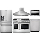 Thor Kitchen 5-Piece Pro Appliance Package - 48-Inch Gas Range, Refrigerator with Water Dispenser, Dishwasher, Pro Wall Mount Hood, & Microwave Drawer in Stainless Steel Appliance Package Thor Kitchen 