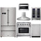 Thor Kitchen 6-Piece Appliance Package - 36" Gas Range, French Door Refrigerator, Wall Mount Hood, Dishwasher, Microwave Drawer, & Wine Cooler in Stainless Steel Appliance Package Thor Kitchen Natural Gas Pro Style 
