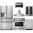 Thor Kitchen 6-Piece Appliance Package - 36-Inch Electric Range, Refrigerator with Water Dispenser, Wall Mount Hood, Dishwasher, Microwave Drawer, & Wine Cooler in Stainless Steel Appliance Package Thor Kitchen Pro Style 