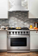 Thor Kitchen 6-Piece Appliance Package - 36-Inch Gas Range, Refrigerator with Water Dispenser, Wall Mount Hood, Dishwasher, Microwave Drawer, & Wine Cooler in Stainless Steel Appliance Package Thor Kitchen 