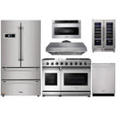 Thor Kitchen 6-Piece Appliance Package - 48" Gas Range, French Door Refrigerator, Under-cabinet Hood, Dishwasher, Microwave Drawer, and Wine Cooler in Stainless Steel Appliance Package Thor Kitchen Natural Gas 16.54" Height 