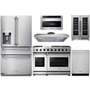 Thor Kitchen 6-Piece Appliance Package - 48-Inch Gas Range, Refrigerator with Water Dispenser, Under-cabinet Hood, Dishwasher, Microwave Drawer, & Wine Cooler in Stainless Steel Appliance Package Thor Kitchen 
