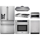 Thor Kitchen 6-Piece Appliance Package - 48-Inch Gas Range, Wall Oven, Premium Hood, Refrigerator with Water Dispenser, Dishwasher, Microwave Drawer, & Wine Cooler in Stainless Steel Appliance Package Thor Kitchen Natural Gas 16.54" Height 