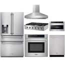 Thor Kitchen 6-Piece Pro Appliance Package - 36" Rangetop, Wall Oven, Wall Mount Hood, Refrigerator with Water Dispenser, Dishwasher, & Microwave in Stainless Steel Appliance Package Thor Kitchen Natural Gas Pro Style 