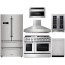 Thor Kitchen 6-Piece Pro Appliance Package - 48" Dual Fuel Range, French Door Refrigerator, Dishwasher, Pro Wall Mount Hood, Microwave Drawer, & Wine Cooler in Stainless Steel Appliance Package Thor Kitchen 