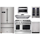 Thor Kitchen 6-Piece Pro Appliance Package - 48" Dual Fuel Range, French Door Refrigerator, Dishwasher, Under Cabinet Hood, Microwave Drawer, & Wine Cooler in Stainless Steel Appliance Package Thor Kitchen Natural Gas 11" Height 