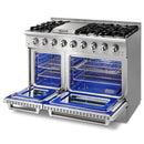 Thor Kitchen 6-Piece Pro Appliance Package - 48" Gas Range, French Door Refrigerator, Dishwasher, Pro Wall Mount Hood, Microwave Drawer, & Wine Cooler in Stainless Steel Appliance Package Thor Kitchen 